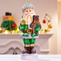Hand carved wooden Santa figurine 7 inch, teddy bear gift, farmhouse mantel decor