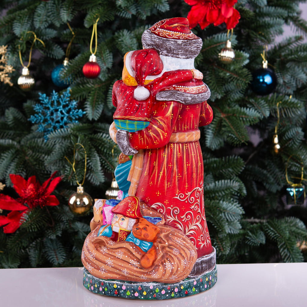 Large Santa Claus statue with children and toys, hand painted, 14 inch