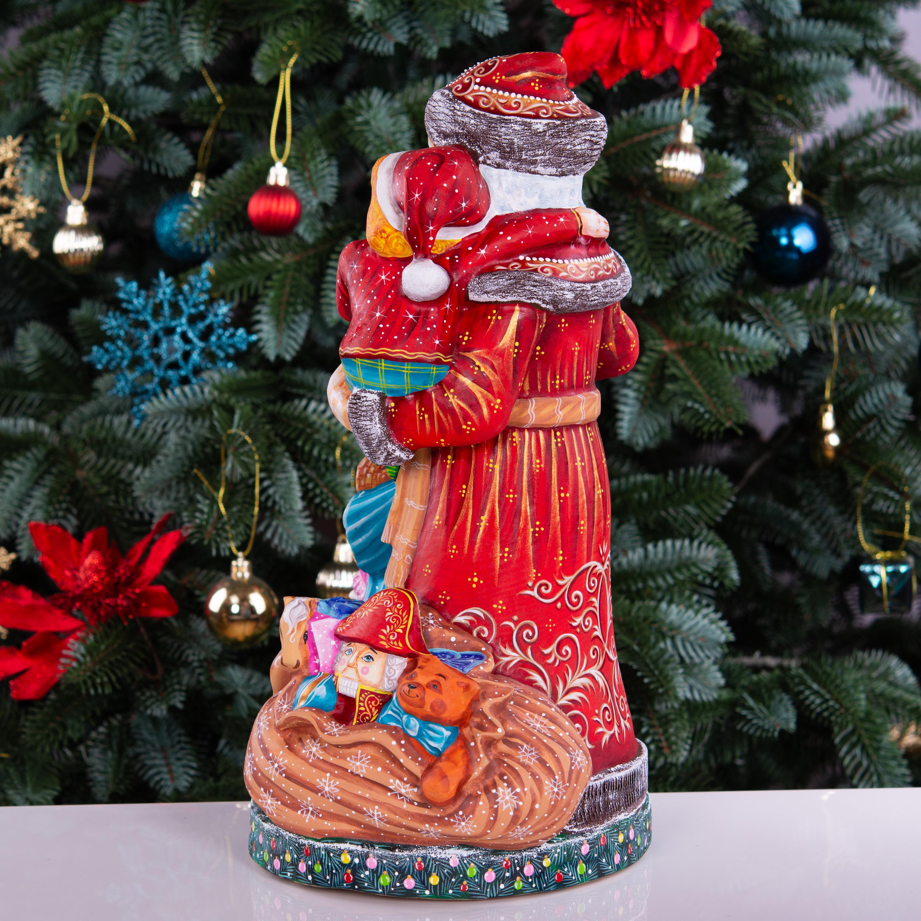 Large Santa Claus statue with children and toys, hand painted, 14 inch