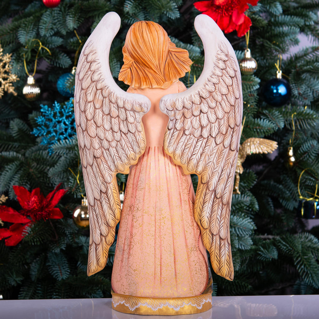 Hand Carved Wood Angel Statue: Nativity Art, Christian Decor