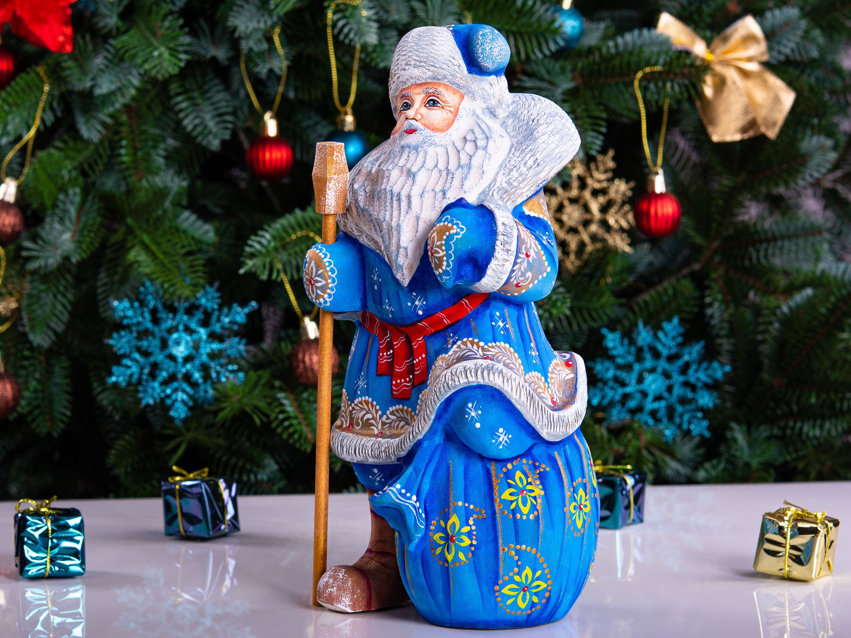 Wooden Santa Claus figurine 9", Vintage Home Christmas Holiday Decor, funny Christmas gift ideas made in Ukraine