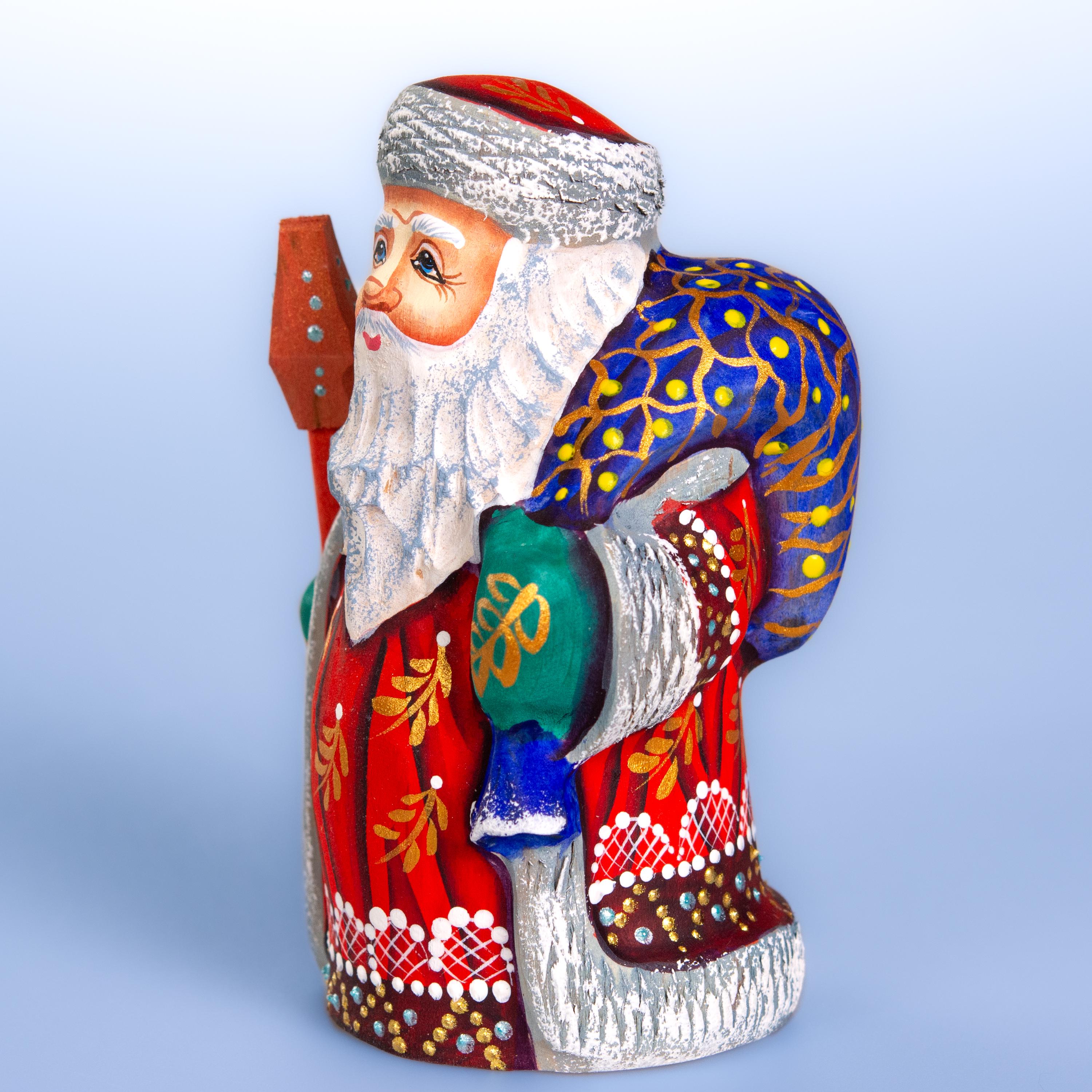 Hand painted Santa wooden figurine 5.1 inch, holiday shelf accent