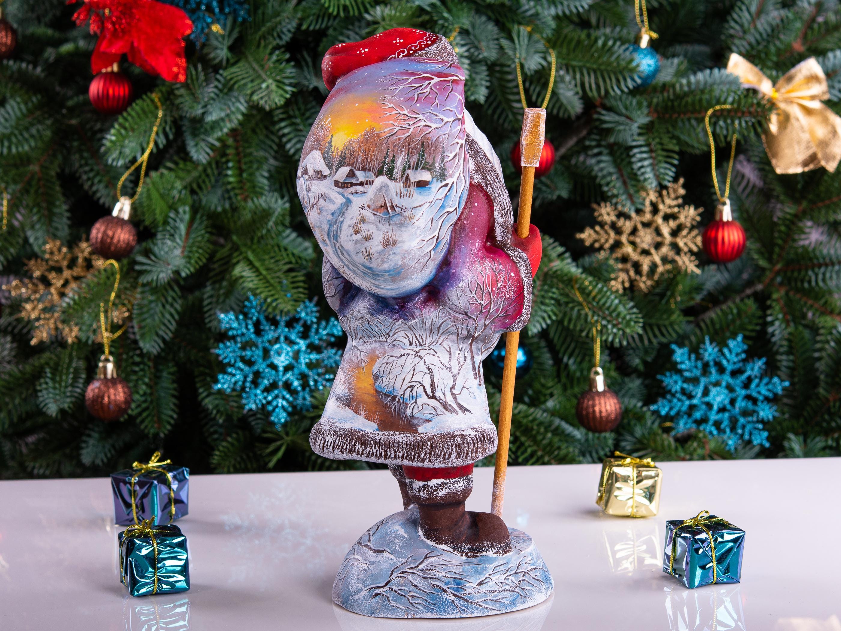 Hand carved Santa wooden figurine 11 inch, Father Christmas style, winter village, mantel decor