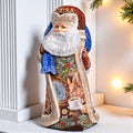 Hand Carved Santa Figure 9 inch: Snowy Cottage Scene, Signed Art