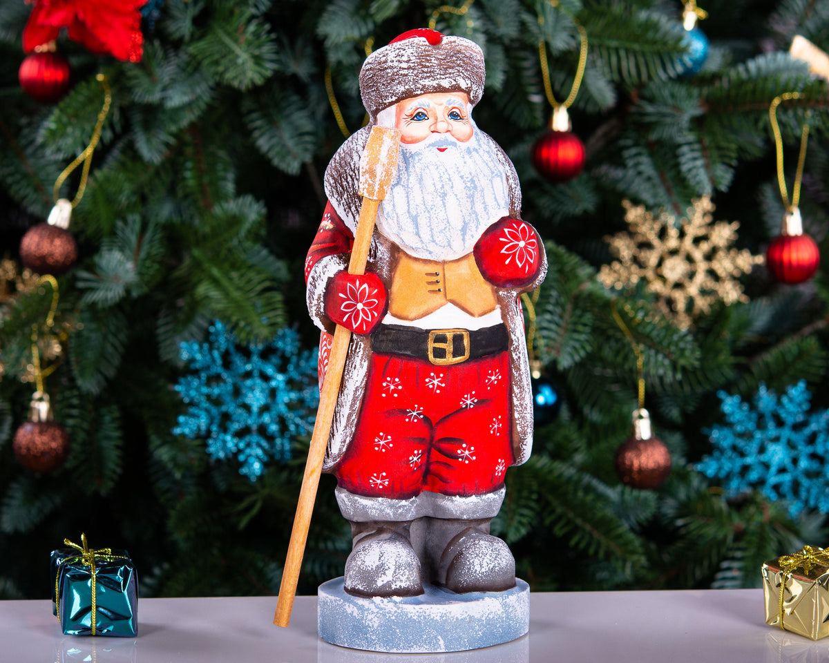 Hand-Carved Wooden Santa Claus Figurine: Holiday Home Decor (10 inch)
