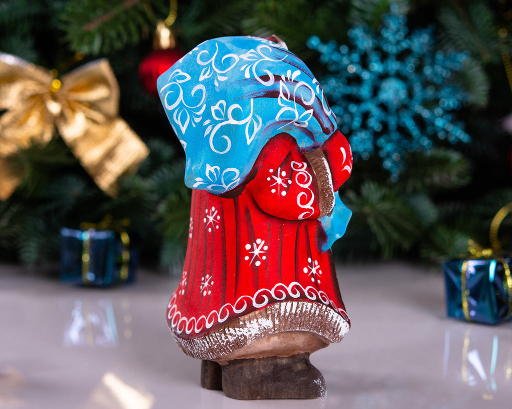 Mini Santa wooden figurine 5.7 inch, gift sack shelf decor