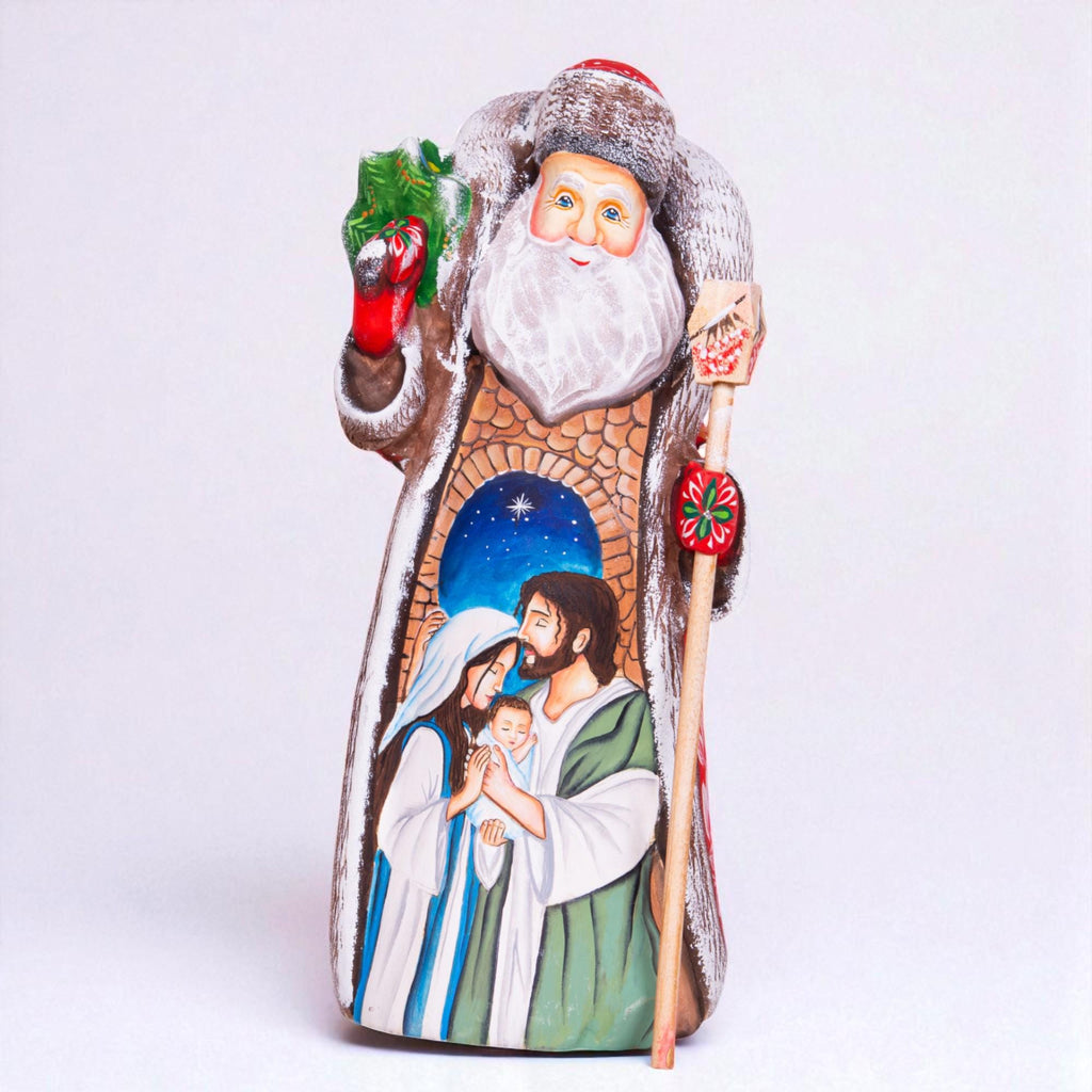 Carved Wooden Santa Figurine 11", Nativity Scene, Christian Decor