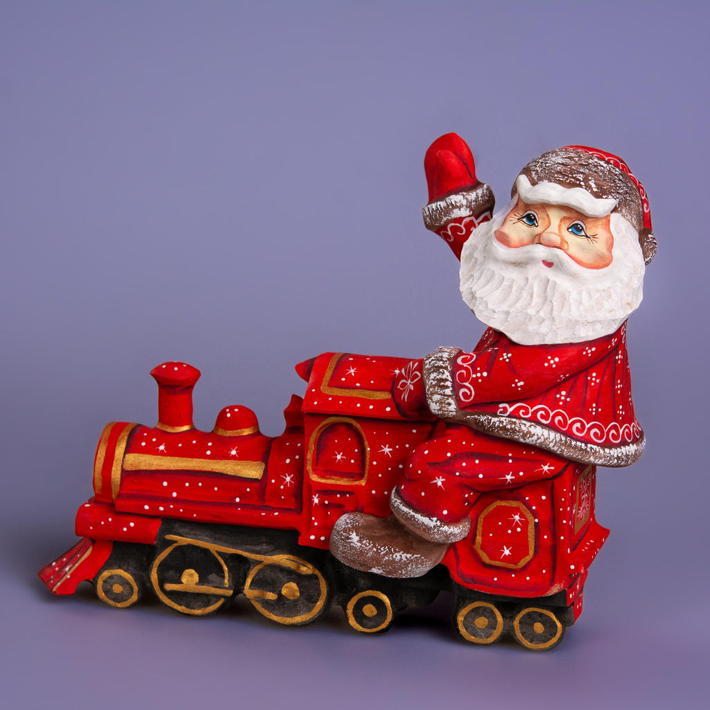 Hand Carved Wooden Santa Claus Figurine: Christmas Train Decor