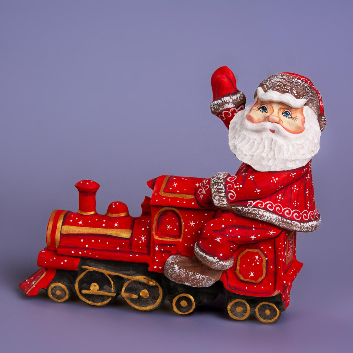 Hand Carved Wooden Santa Claus Figurine: Christmas Train Decor