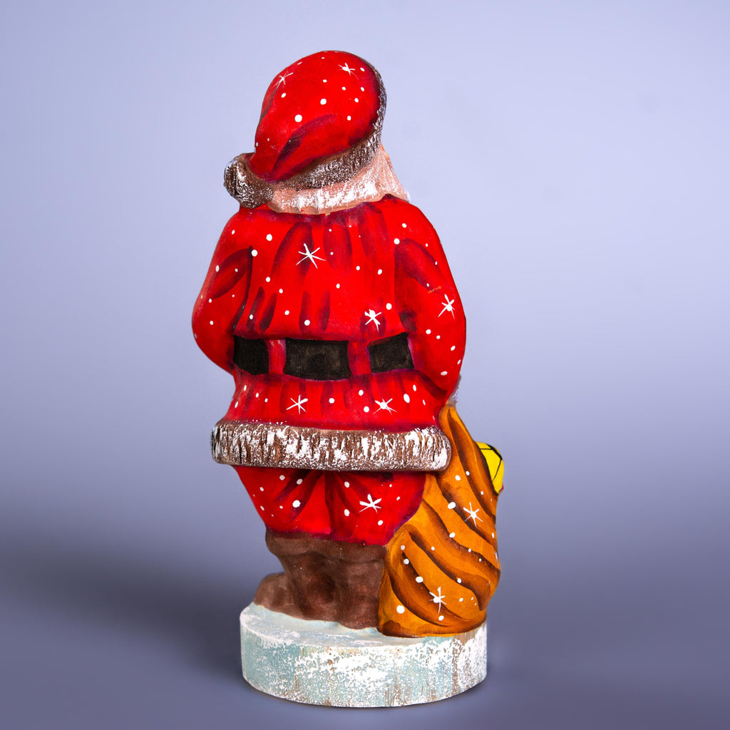 Father Christmas wooden figurine 6.3 inch, festive tabletop centerpiece
