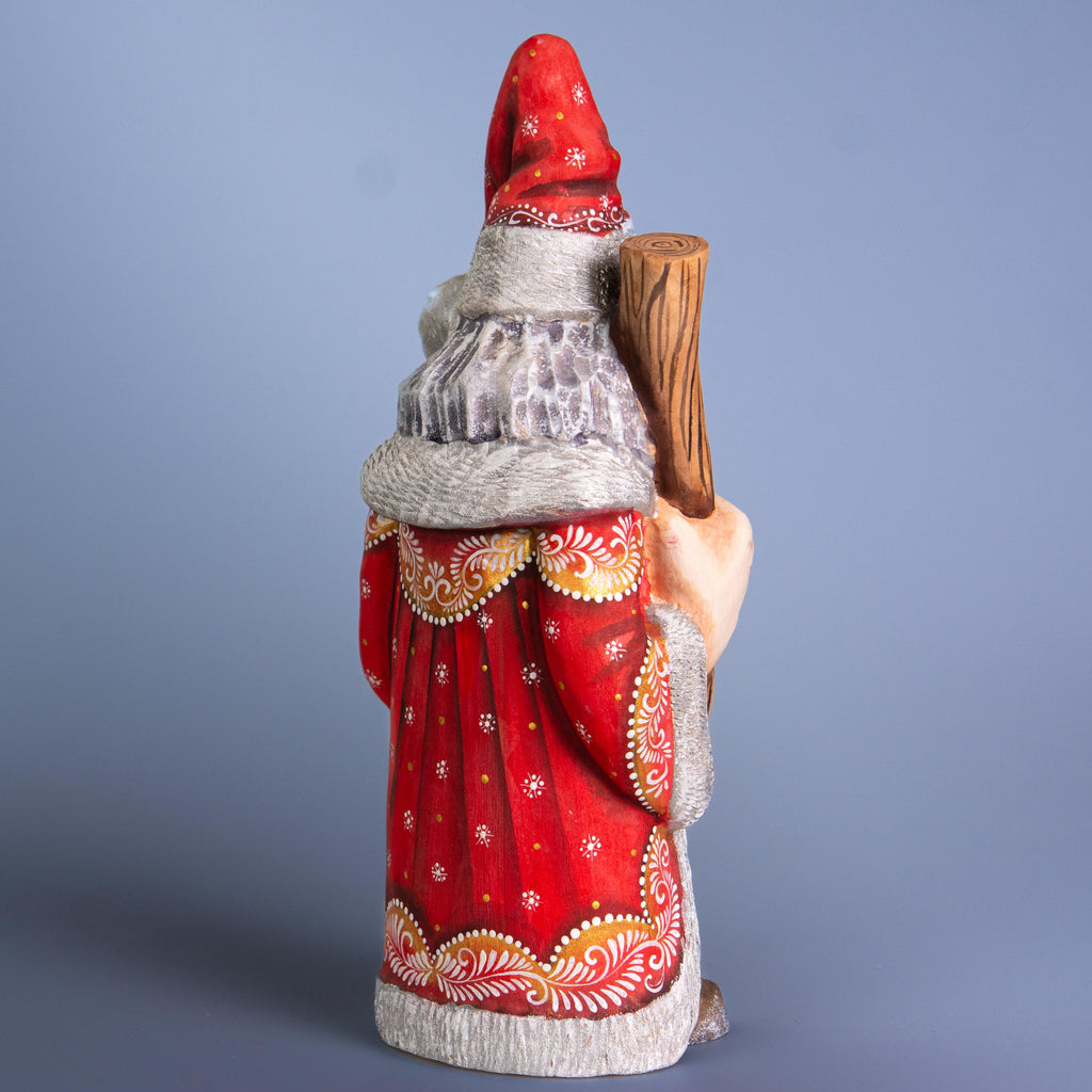 Hand carved wooden Santa figurine 10 inch, teddy bear gift, holiday mantel display