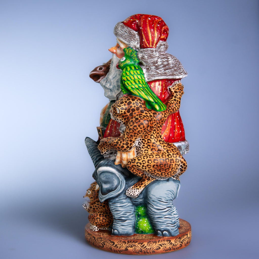 Collector Wooden Santa figure 14 inch, folk art safari animal scene