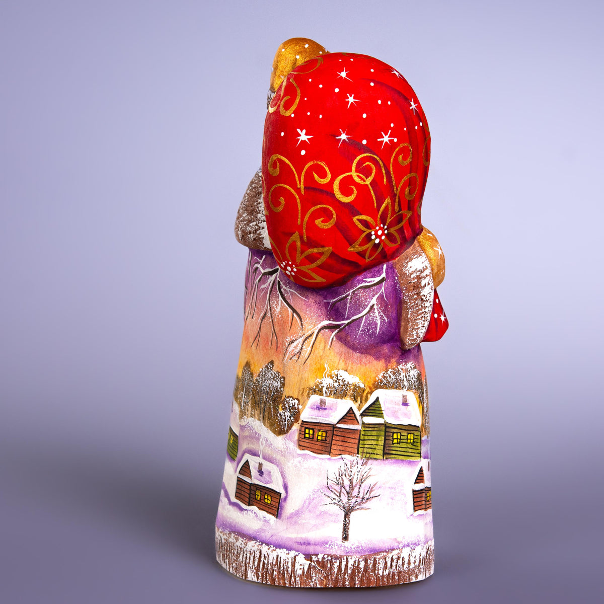 Hand-Painted Santa Figurine: Winter Village Scene, Wooden Christmas Decor