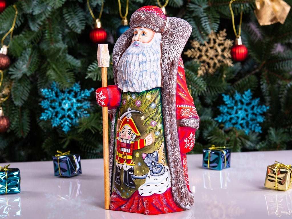 Hand-Carved Wooden Santa Claus Figurine: 9" Holiday Home Decor