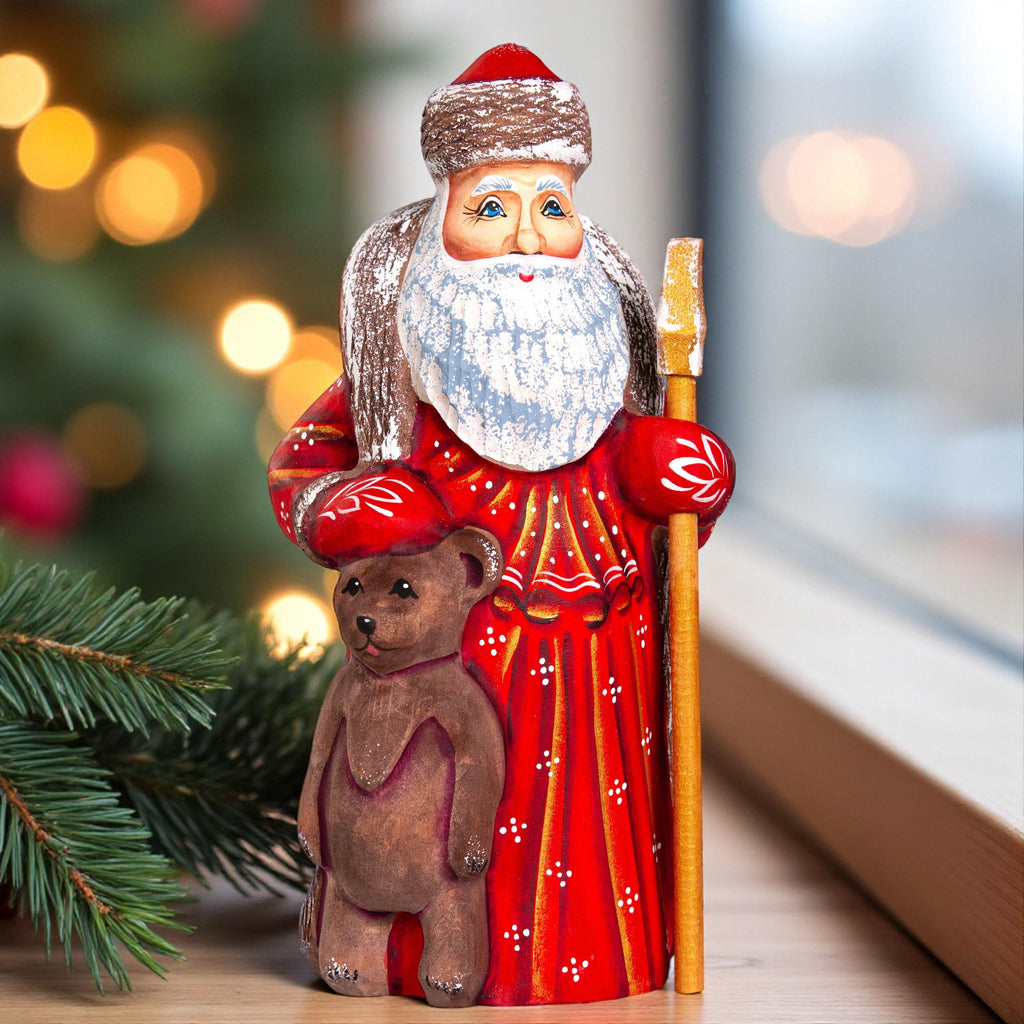 Hand Carved Wooden Santa Claus Figurine: 8" Christmas Decor