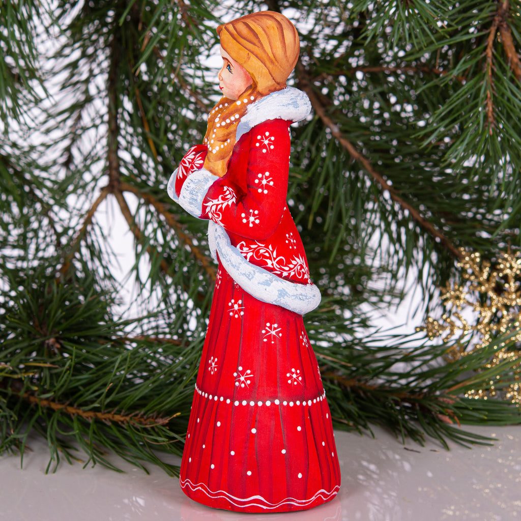 Hand carved Snow Maiden statue 8 inch, Slavic winter girl holiday display