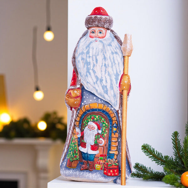 Hand Carved Santa Figurine: 9 Inch Wooden Christmas Decor, Signed Collectible