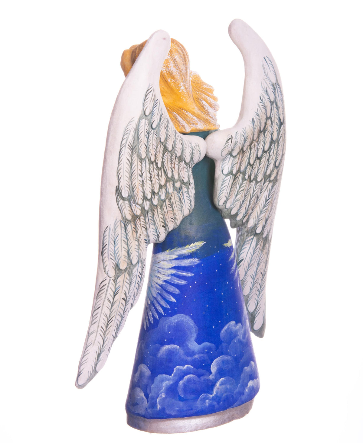Hand painted angel figurine 9 inch, heavenly clouds scene mantel display