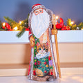 Hand carved Santa wooden figurine 9 inch, kitten in stocking scene