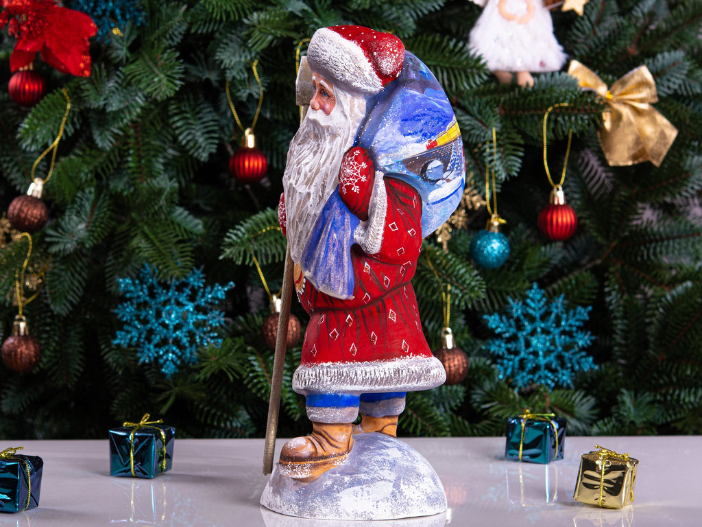 Hand carved Santa wooden figurine 11 inch, steam train scene