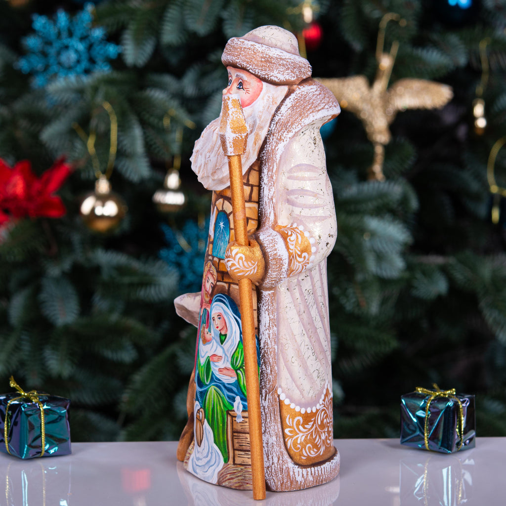 Santa Figurine 9", Nativity Scene, White & gold Coat, Old World