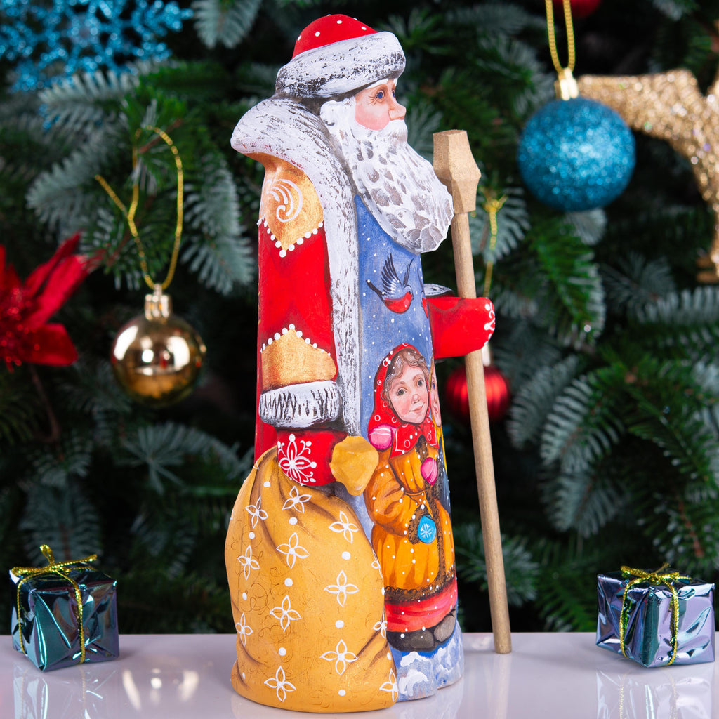 Santa Claus figurine 9 inch, hand painted children and bullfinches