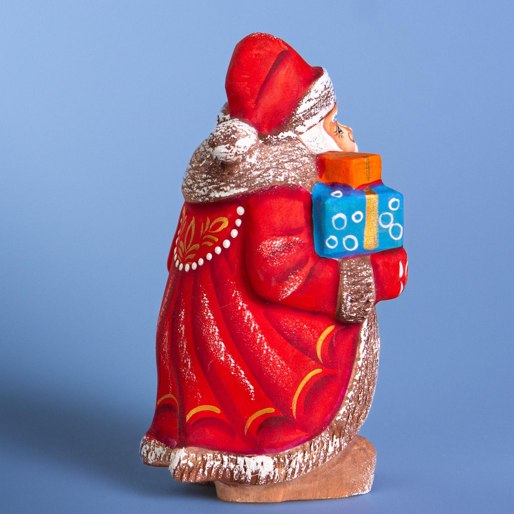 Carved wood Santa figurine with songbirds collector gift 5.5 inch