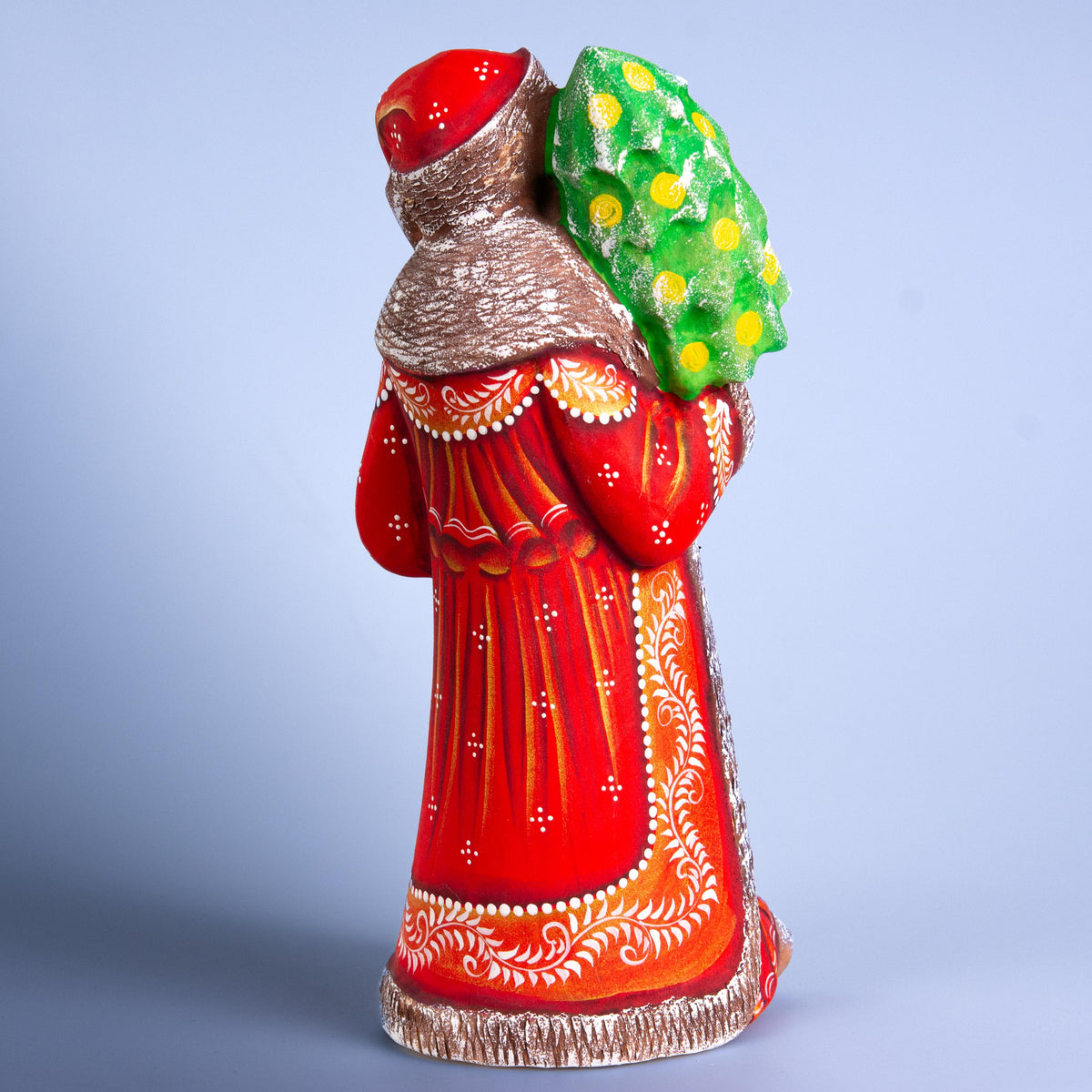 Hand Carved Santa Figurine: Red & Gold Robe, Wooden Christmas Mantel Decor