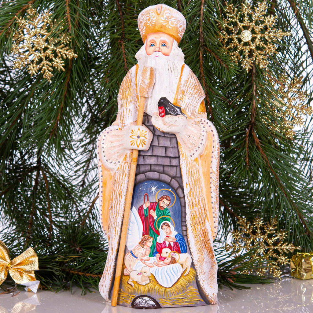 Holy Family Christmas decor 12.7 inch, hand carved Santa nativity wood figurine
