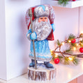 Hand carved Santa wooden statue 11 inch, Christmas scene on sack