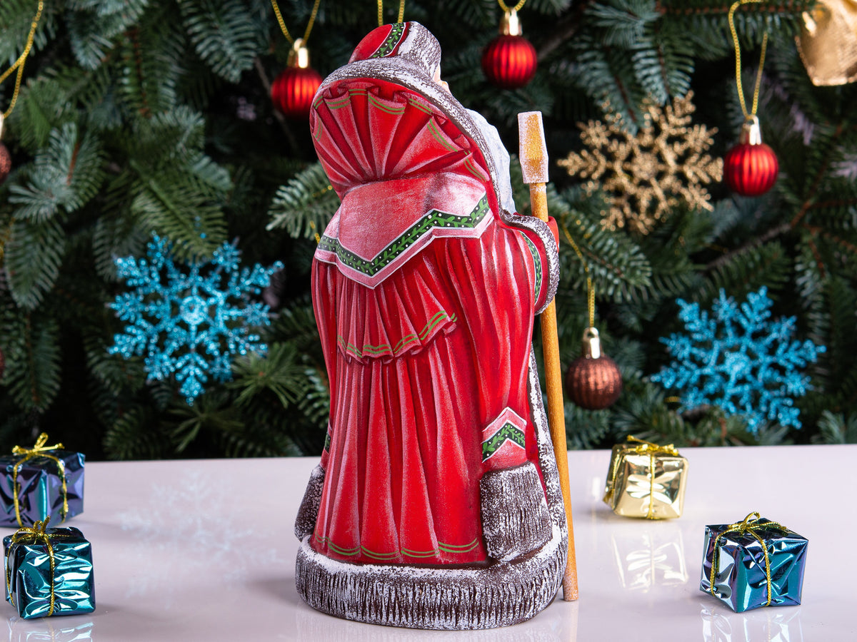 Hand Carved Wooden Santa Claus Figurine: 9" Christmas Decor