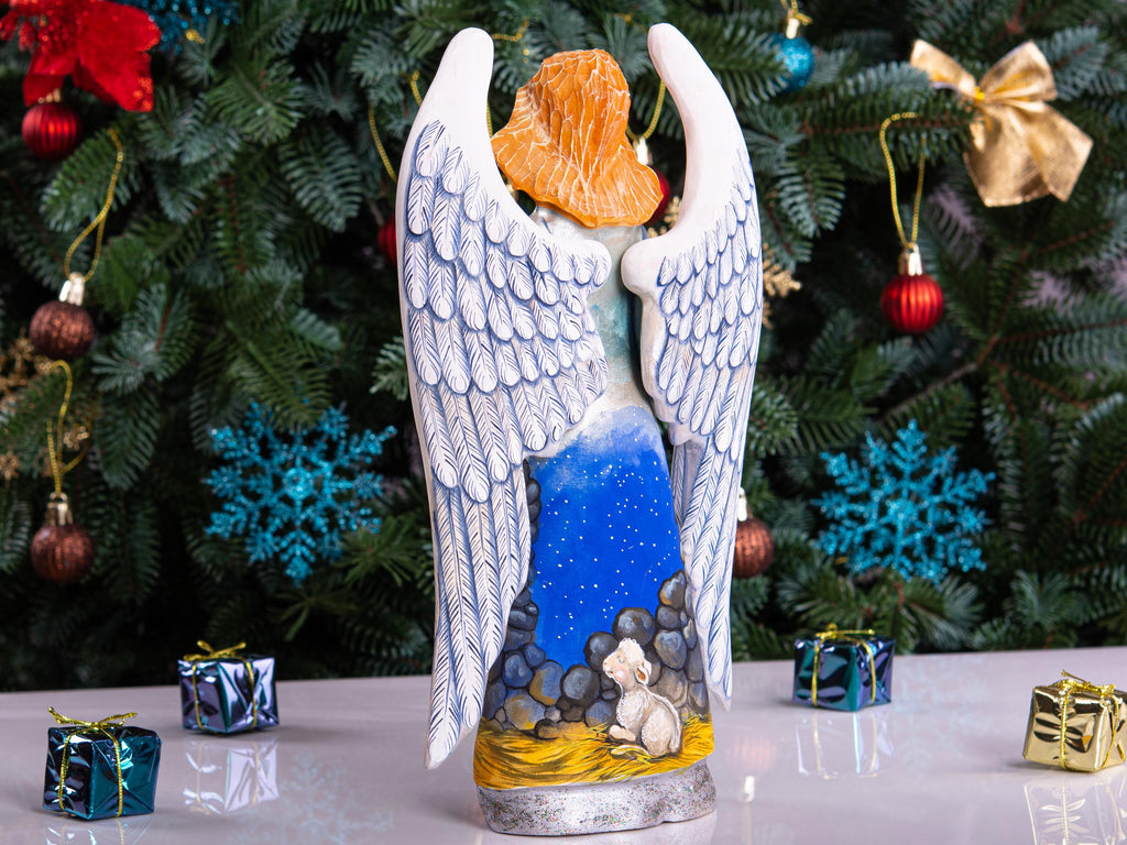 Hand carved Angel figurine 10 inch, Holy Family Nativity display