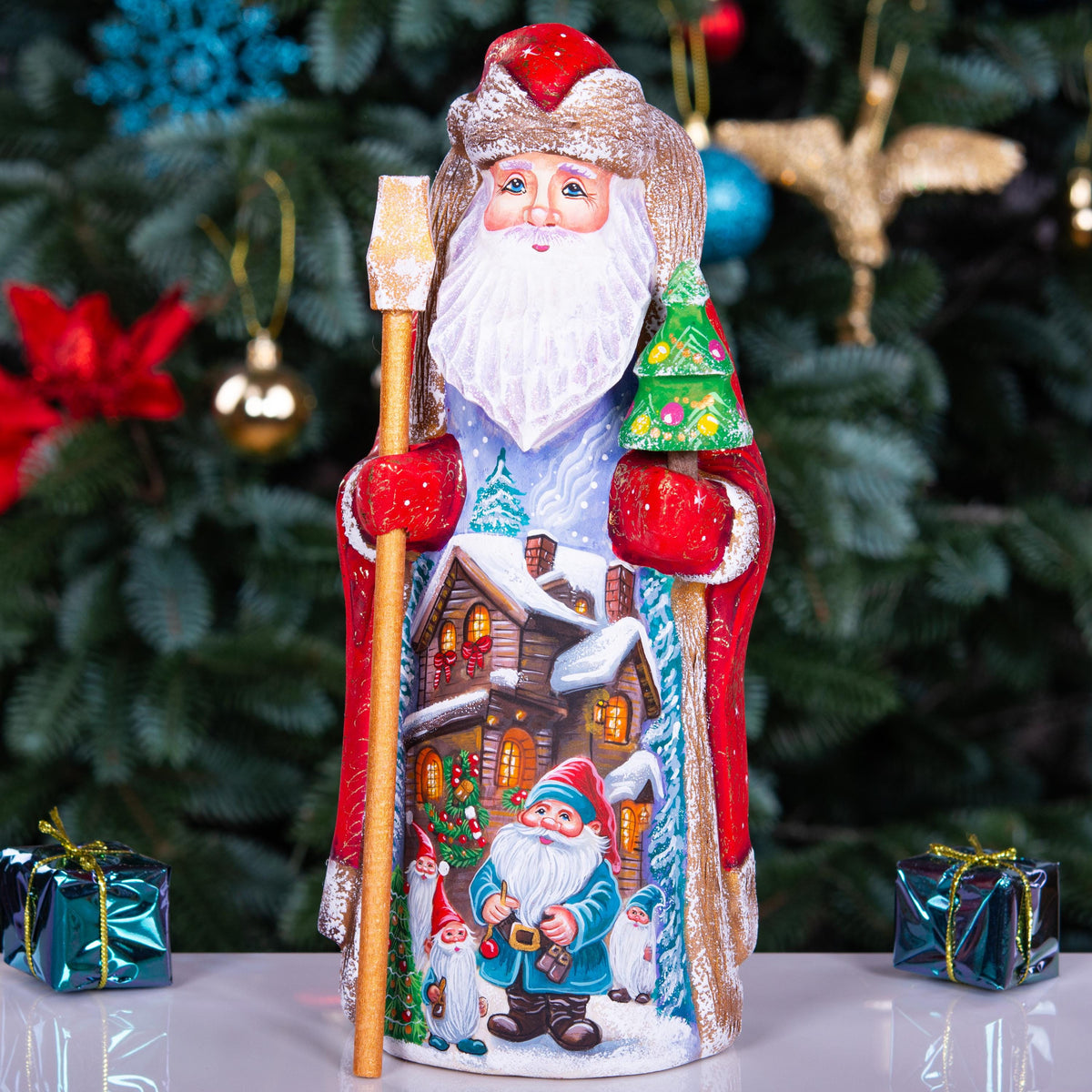 Hand-Carved Wooden Santa Claus Figurine: Signed Holiday Decor (9")