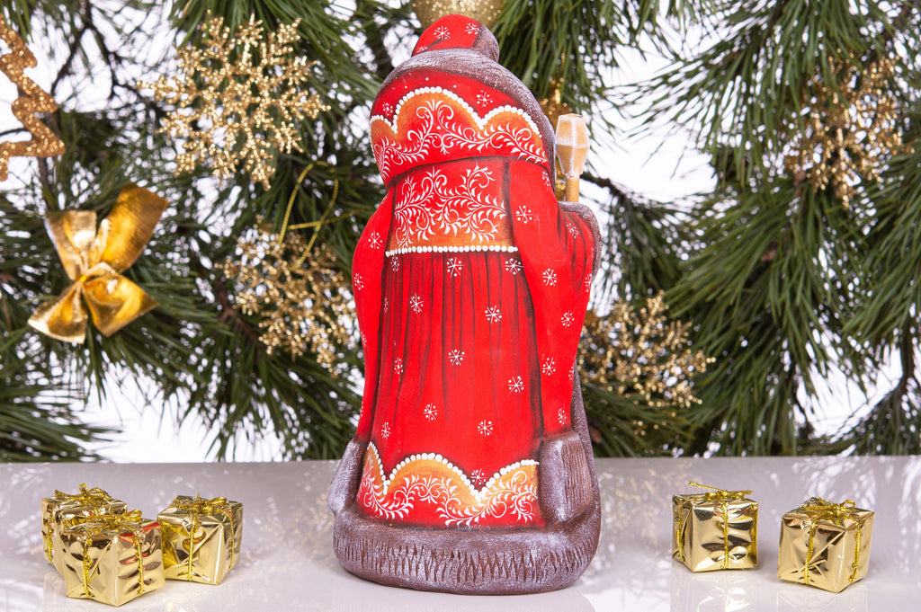 Hand-Carved Wood Santa Figurine: 9inch Signed Folk Art Christmas Decor