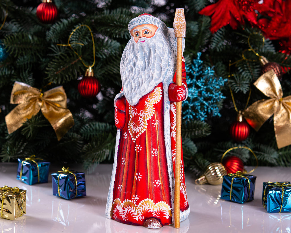 Hand Carved Wooden Santa Claus Figurine: 9" Christmas Decor