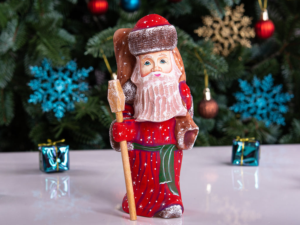 Hand carved Santa wooden figurine 7 inch, Holy Family scene