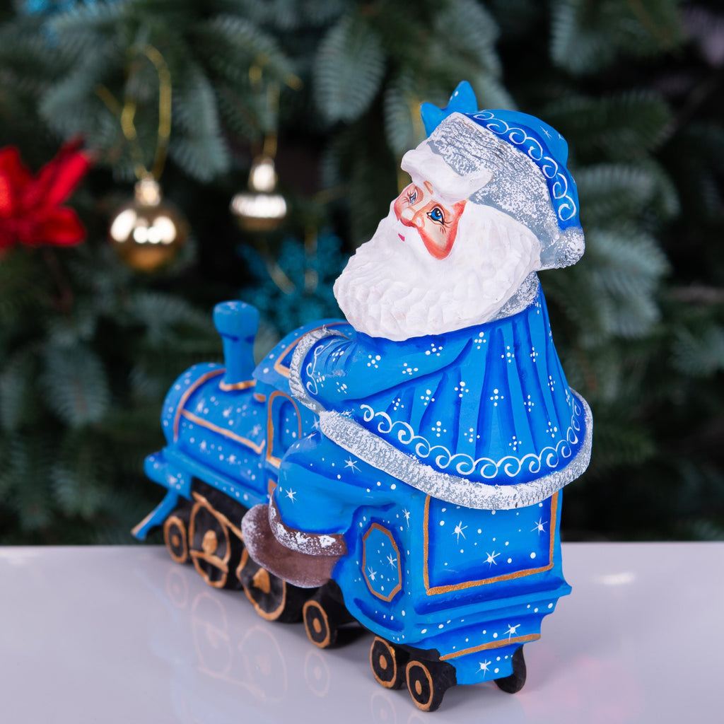 Hand-Carved Wooden Santa Claus Figurine: Christmas Train Decor
