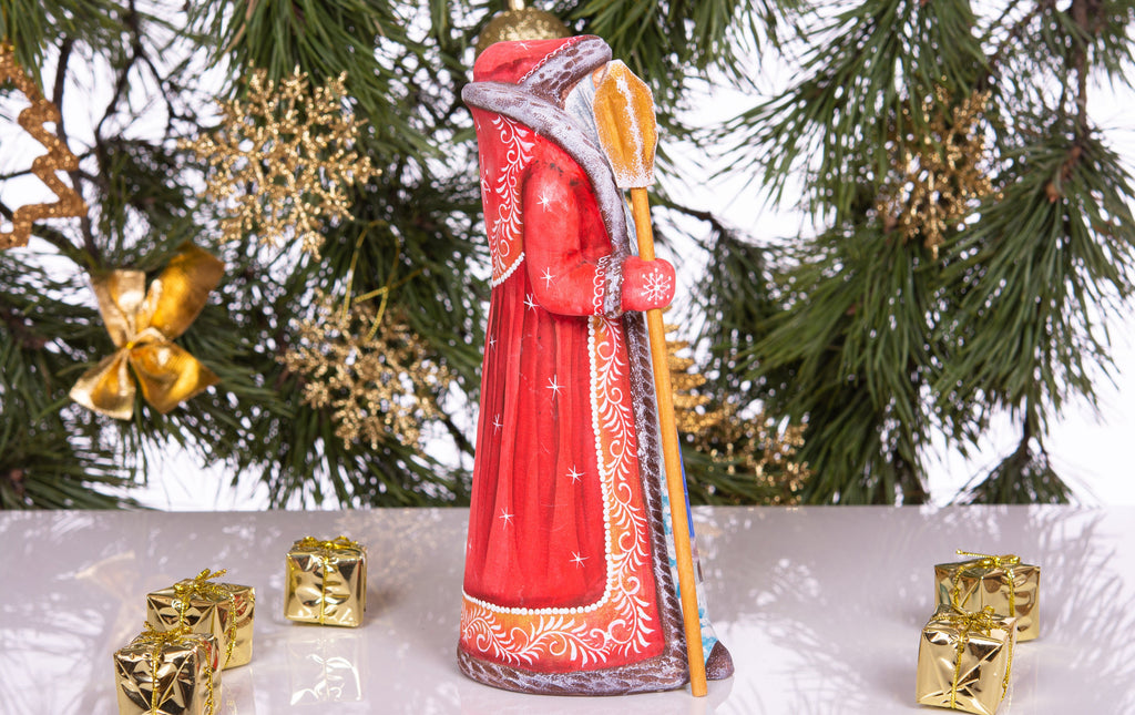 Hand Carved Santa Figurine 9 inch: Girl with Rabbit, Wooden Christmas Decoration