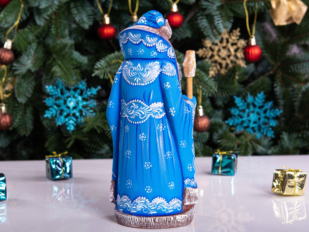 Wooden Santa figurine 9.1 inch, hand painted child scene, collectible Christmas mantel shelf decor