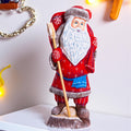 Hand carved Santa wooden figurine 11 inch, toy sack, mantel decor