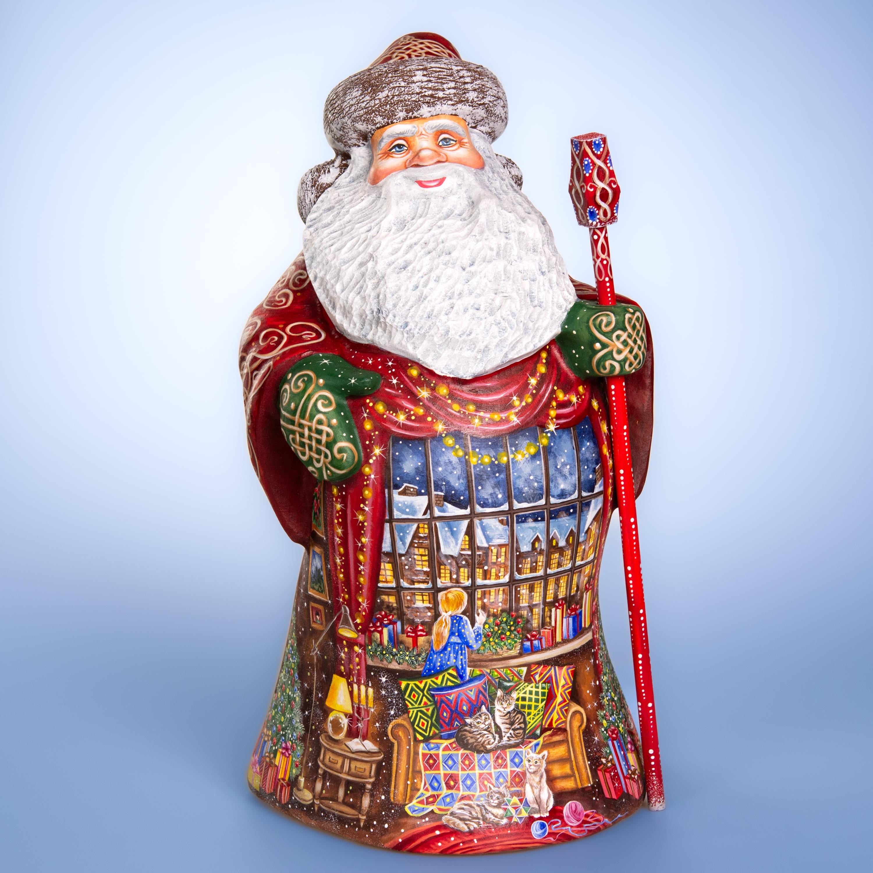 Father Christmas wooden figurine 14 inch, living room fireplace stockings, holiday home decor