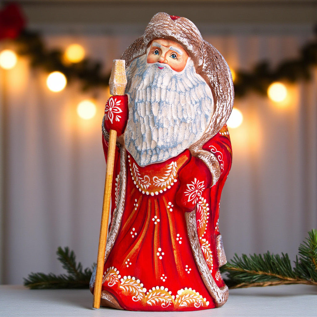 Hand-Carved Wooden Santa Claus Figurine: 9" Christmas Decor