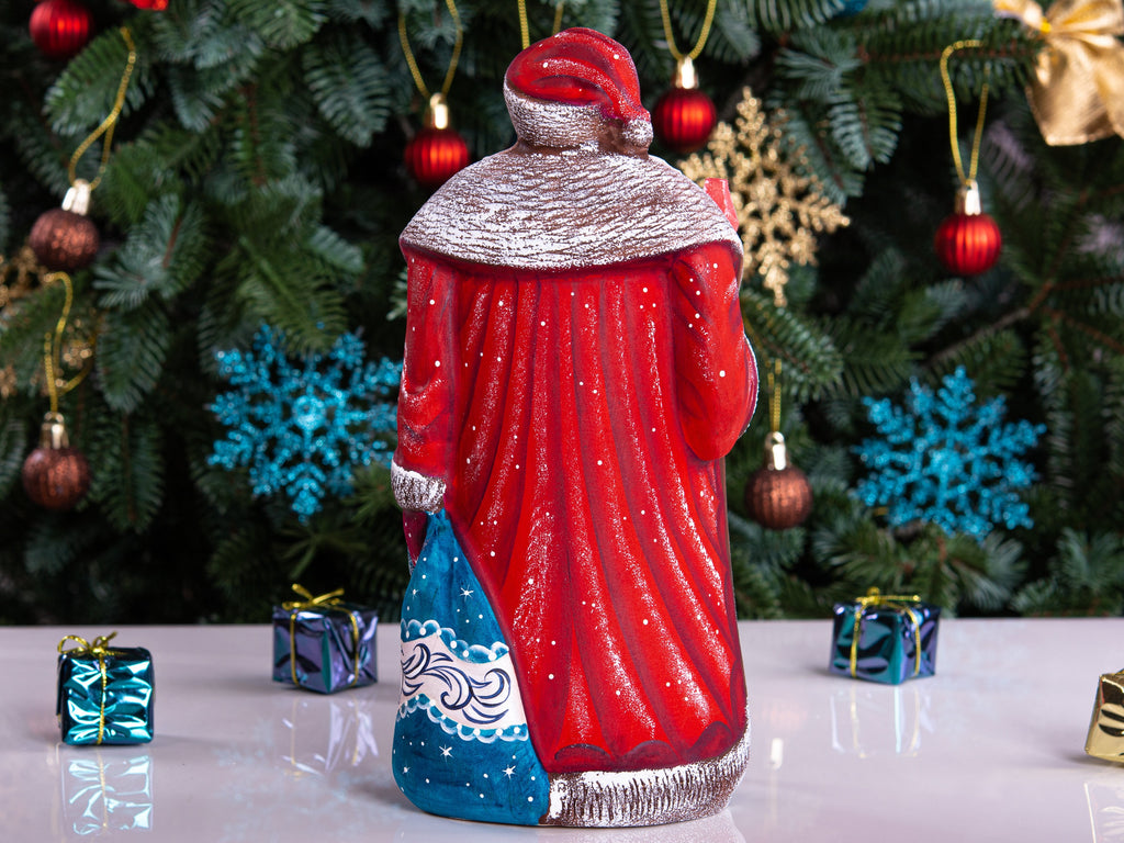 Hand carved Santa wooden figurine 9 inch, Snow Maiden scene, shelf decor