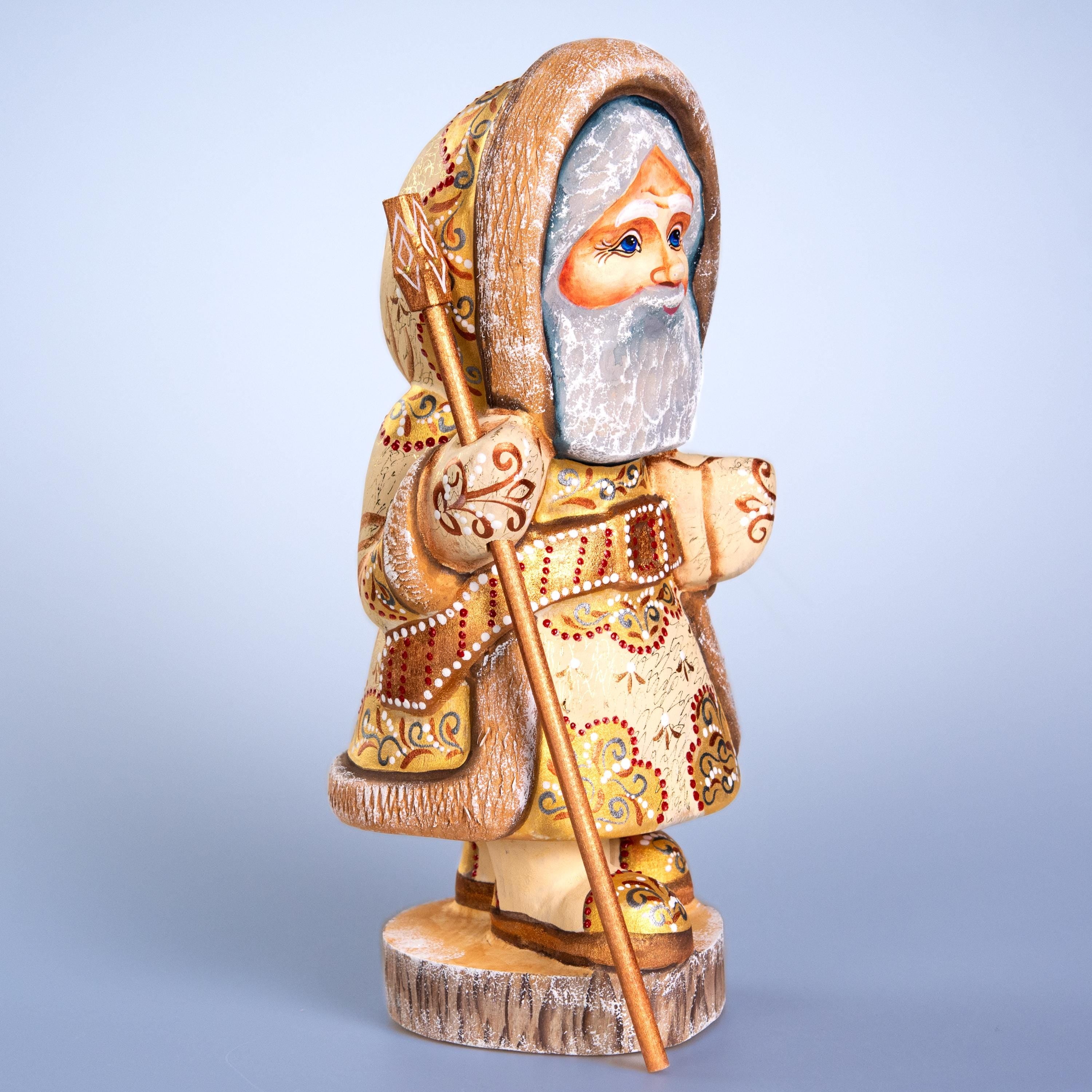 Kris Kringle Santa figurine 11 inch, Scandinavian ivory coat, tabletop centerpiece