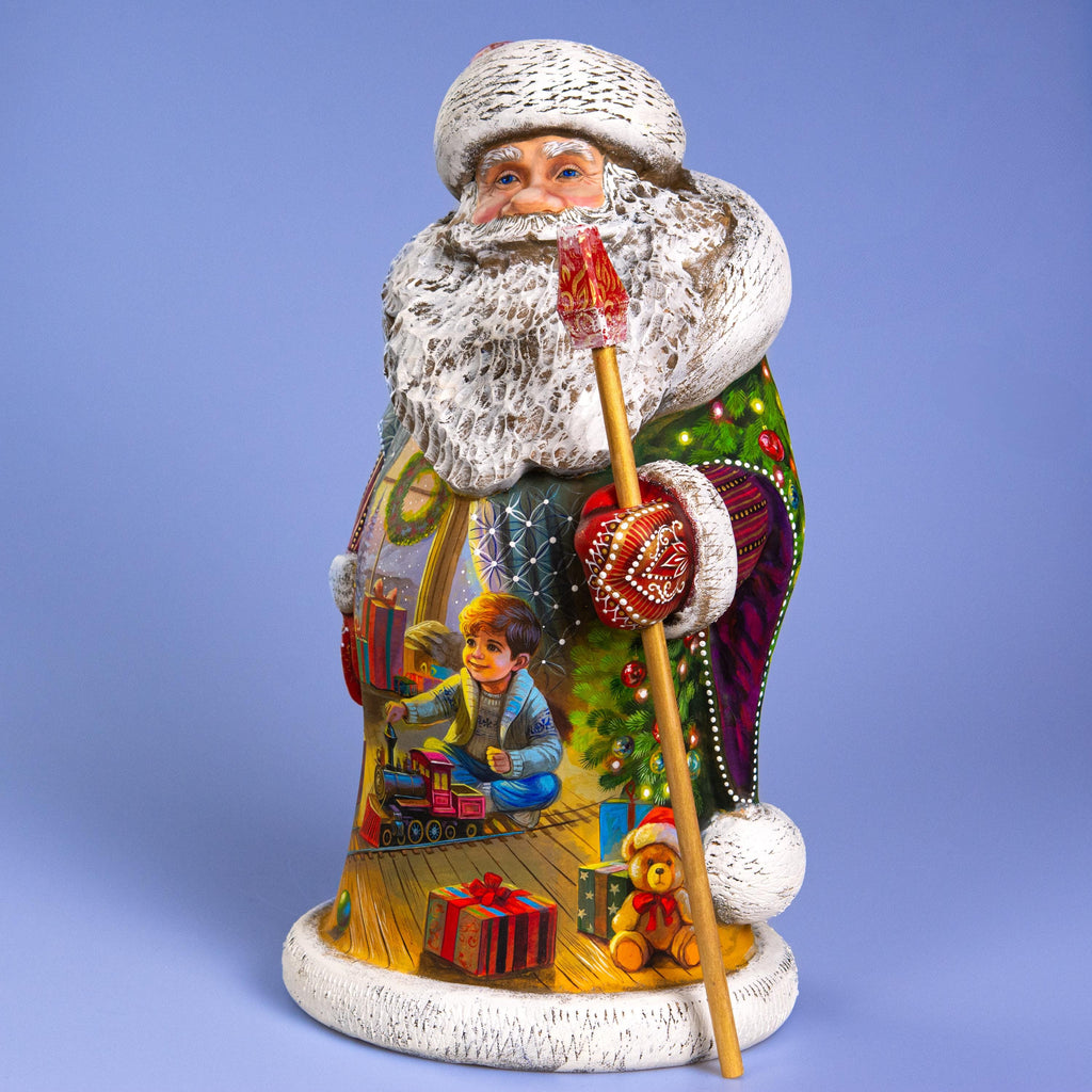 Collectible Santa Wood Figurine 14" — Boy Playing Toy Train