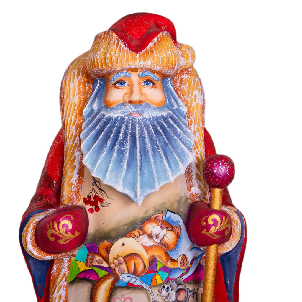 Hand-Carved Wooden Santa Claus Figurine: Whimsical Christmas Decor