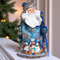 Collectible 14" Wooden Santa Figurine, Blue Coat & Woodland Animals – Holiday Decor