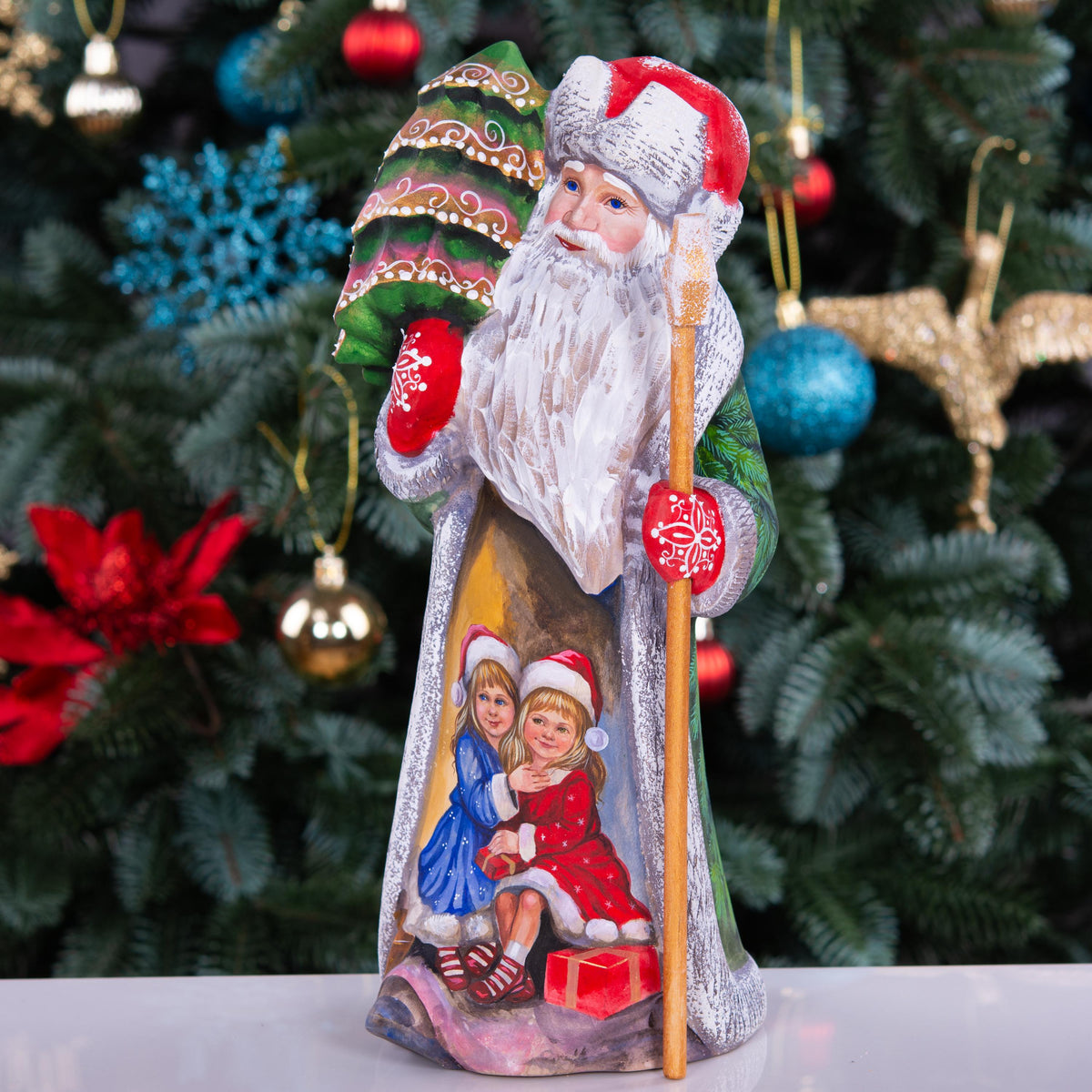 Hand-Carved Wooden Santa Statue: Old World Christmas Decor, Collector Gift