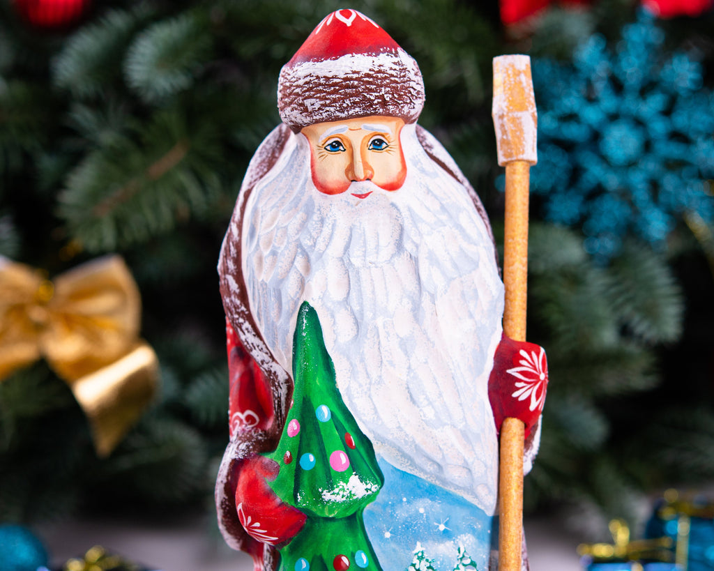 Hand-Carved Wooden Santa Claus Figurine: Retro Christmas Decor (9 inch)