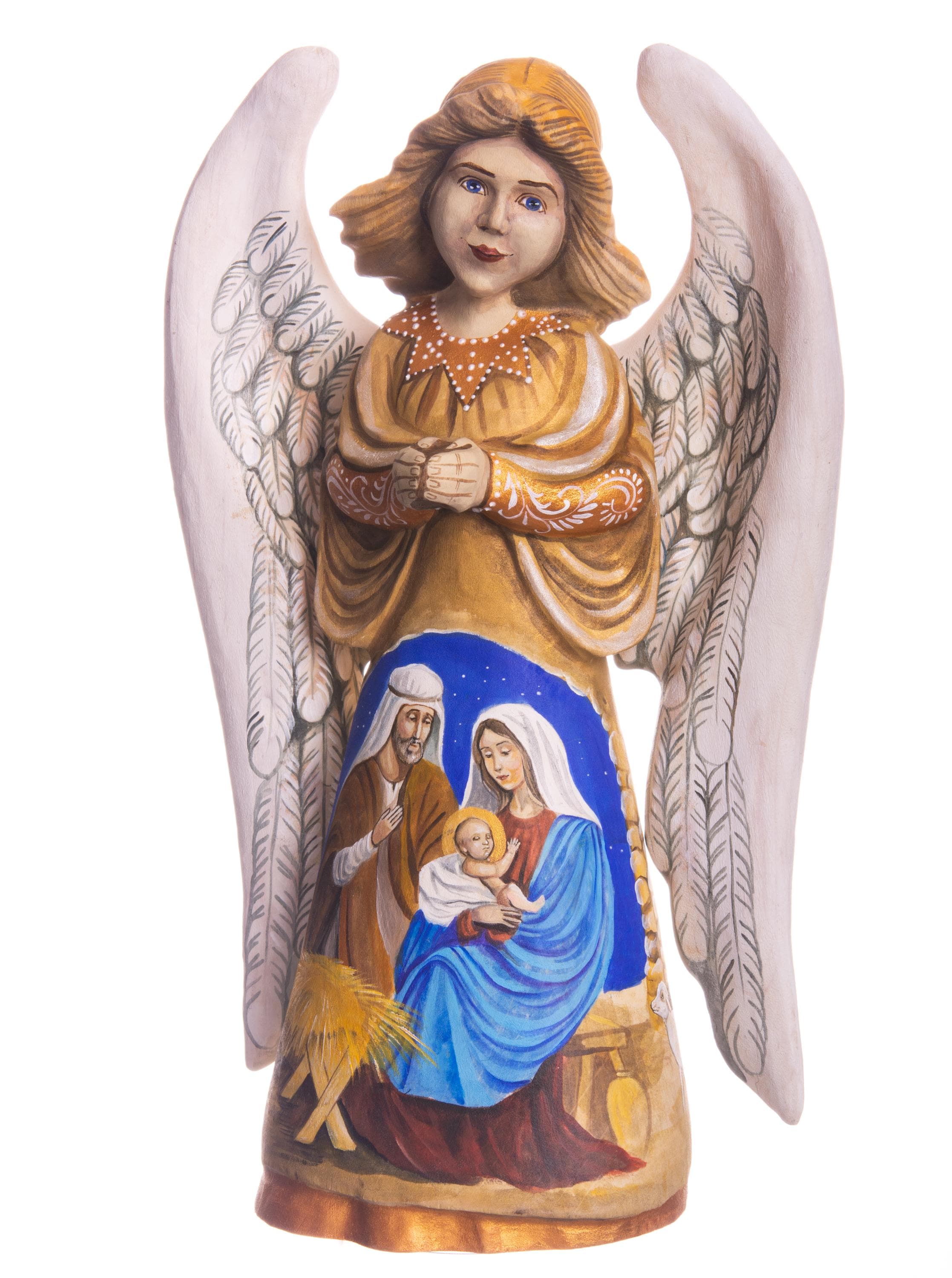 Hand carved angel figurine 9.5 inch, Holy Family Nativity display